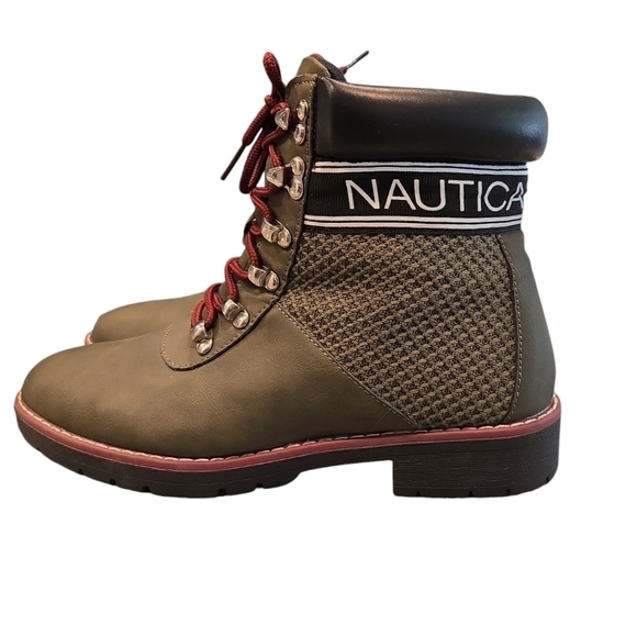 NAUTICA PHOENIX HIKING ANKLE BOOTS. OLIVE GREEN W/ BURGANDY LACES. SIZE 7.5 - Picture 2 of 7